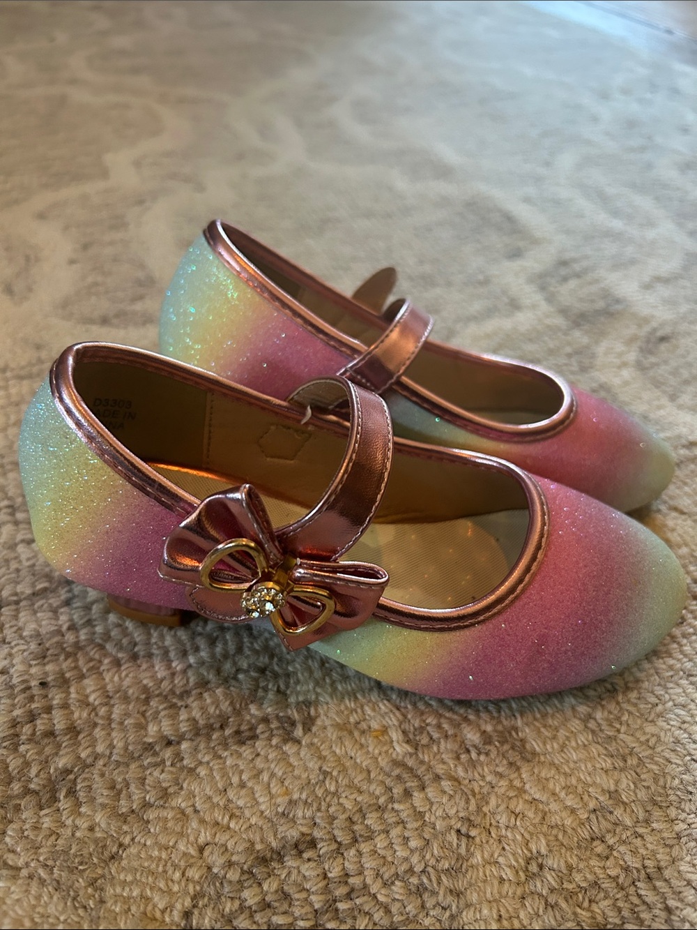 Girls' Glitter Rainbow Mary Jane Dress Shoes with Bow